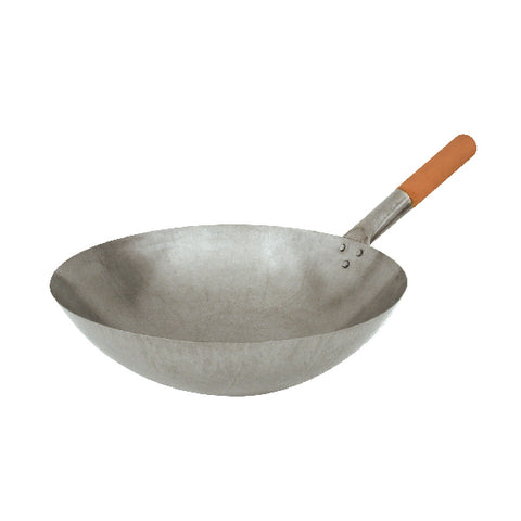 Trenton  WOK ROUND BOTTOM-IRON, WOOD HANDLE, 360mm  (Each)