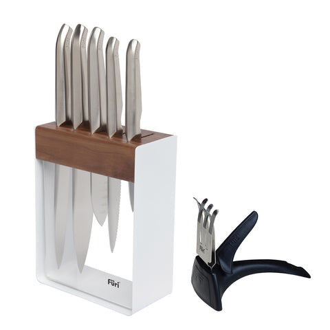 Furi Knives FURI-CLEAR/WOOD/WHITE 7PC BLOCK SET w/SHARP 9/15/13x2/20CM
