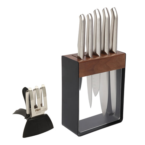 Furi Knives FURI-CLEAR/WOOD/BLACK 7PC BLOCK SET w/SHARP 9/15/13/20x2CM