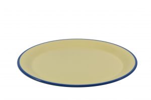 JAB JAB VINTAGE YELLOW/BLUE RIM ENAMEL LOOK ROUND PLATE 255mm (x6)