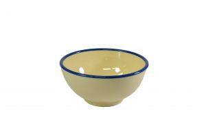 JAB JAB VINTAGE YELLOW/BLUE RIM ENAMEL LOOK ROUND BOWL 125x60mm (x6)