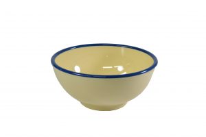 JAB JAB VINTAGE YELLOW/BLUE RIM ENAMEL LOOK ROUND BOWL 150x70mm (x6)