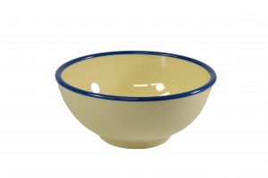 JAB JAB VINTAGE YELLOW/BLUE RIM ENAMEL LOOK ROUND BOWL 175x80mm (x6)