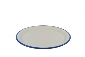 JAB JAB VINTAGE CREAM/BLUE RIM ENAMEL LOOK ROUND PLATE 190mm (x6)