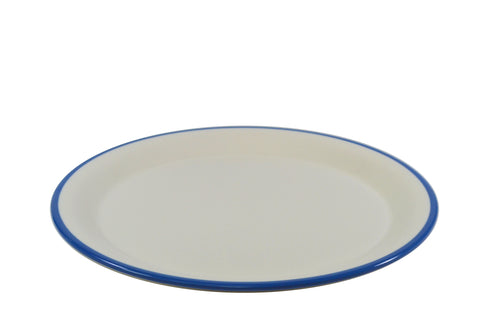 JAB JAB VINTAGE CREAM/BLUE RIM ENAMEL LOOK ROUND PLATE 255mm (x6)