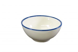 JAB JAB VINTAGE CREAM/BLUE RIM ENAMEL LOOK ROUND BOWL 125x60mm (x6)