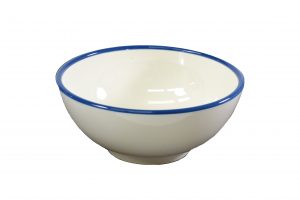 JAB JAB VINTAGE CREAM/BLUE RIM ENAMEL LOOK ROUND BOWL 150x70mm (x6)