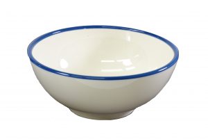 JAB JAB VINTAGE CREAM/BLUE RIM ENAMEL LOOK ROUND BOWL 175x80mm (x6)