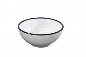 JAB JAB VINTAGE WHITE/BLACK RIM ENAMEL LOOK ROUND BOWL 125x60mm (x6)