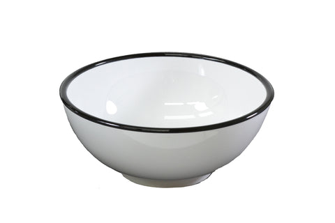 JAB JAB VINTAGE WHITE/BLACK RIM ENAMEL LOOK ROUND BOWL 175x80mm (x6)