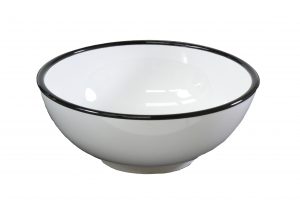 JAB JAB VINTAGE WHITE/BLACK RIM ENAMEL LOOK ROUND BOWL 150x70mm (x6)