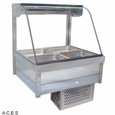 ROBAND CURVED GLASS COLD FOOD BARS - REFRIGERATED COLD PLATE ONLY - DOUBLE ROW - 4 Pans