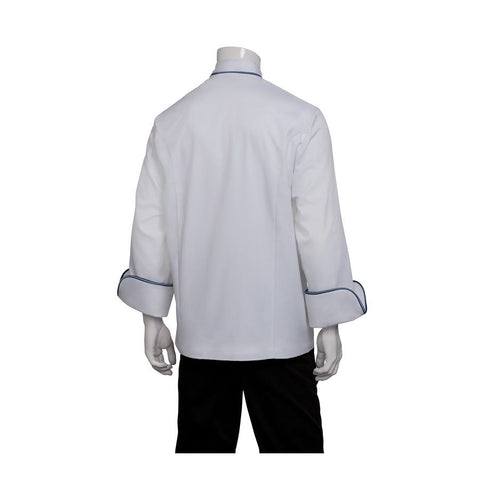 Garda White Executive Chef Jacket w/ Blue Piping