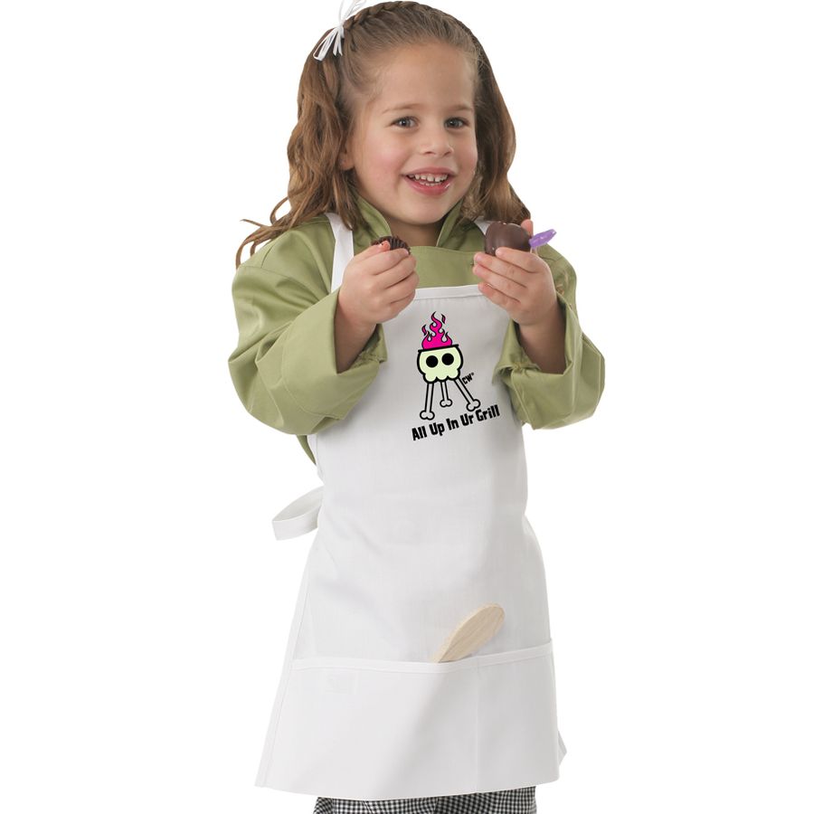 Kids White Bib Apron with Grill Screen Print