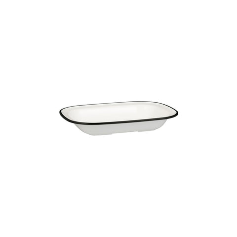 Ryner Melamine EVOKE RECT DISH-200x145x45mm WHITE W/BLACK LINE (x12)