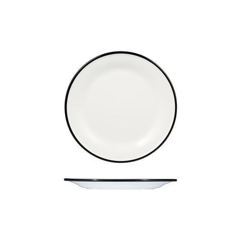Ryner Melamine EVOKE ROUND PLATE-220mm Ø WHITE W/BLACK LINE (x12)