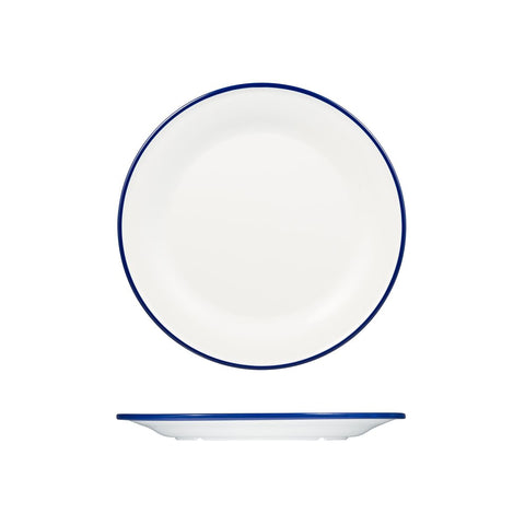 Ryner Melamine EVOKE ROUND PLATE-270mm Ø WHITE W/BLUE LINE (x12)