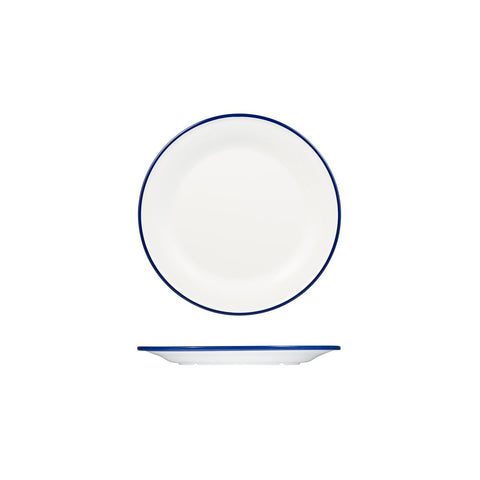 Ryner Melamine EVOKE ROUND PLATE-220mm Ø WHITE W/BLUE LINE (x12)