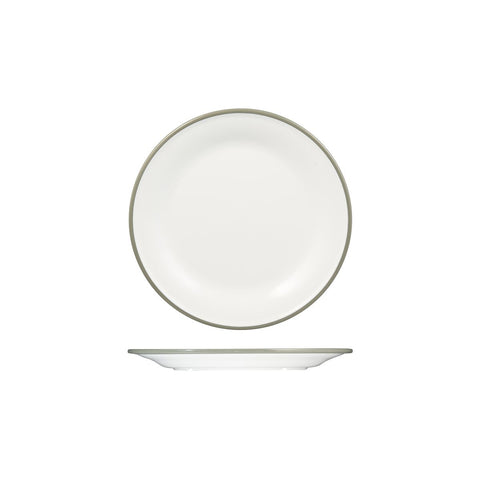 Ryner Melamine EVOKE ROUND PLATE-220mm Ø WHITE W/GREY LINE (x12)