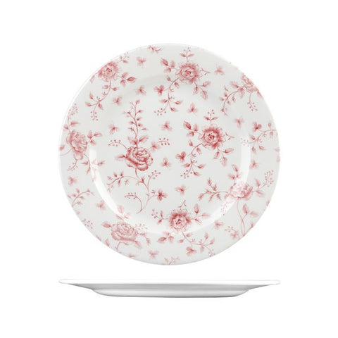 Churchill VINTAGE PRINTS ROUND PLATE-305mm Ø CRANBERRY ROSE CHINTZ  (x6)