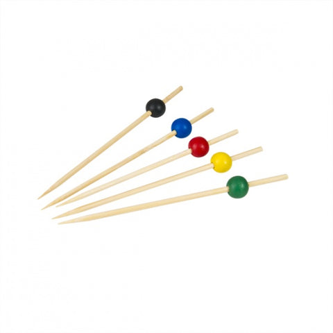 Design En Bouche  BAMBOO SKEWER-ASSORTED COLOURED BALLS | 125mm | 100pcs/Pack  BAMBOO (Pack)
