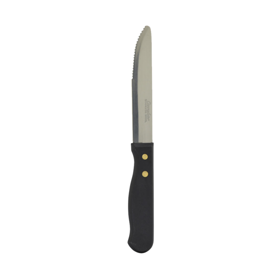 Cavalier Jumbo Steak Knife Round Tip Black Bakelite Forged Handle [Box of 12]