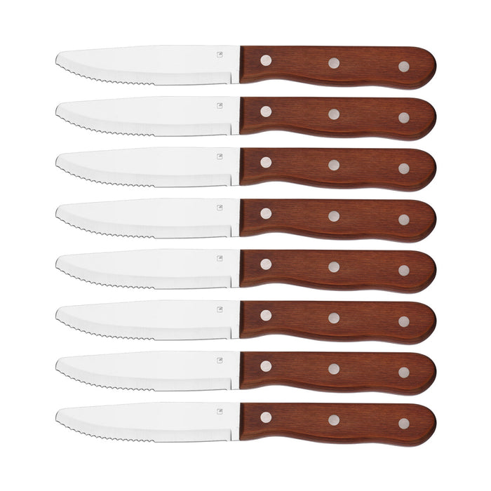 Tablekraft 8PC STEAK KNIFE JUMBO PAKKAWOOD RND TIP Set