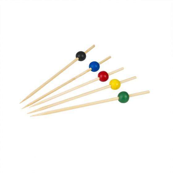 Design En Bouche  BAMBOO SKEWER-ASSORTED COLOURED BALLS | 125mm | 100pcs/Pack  BAMBOO (Pack)