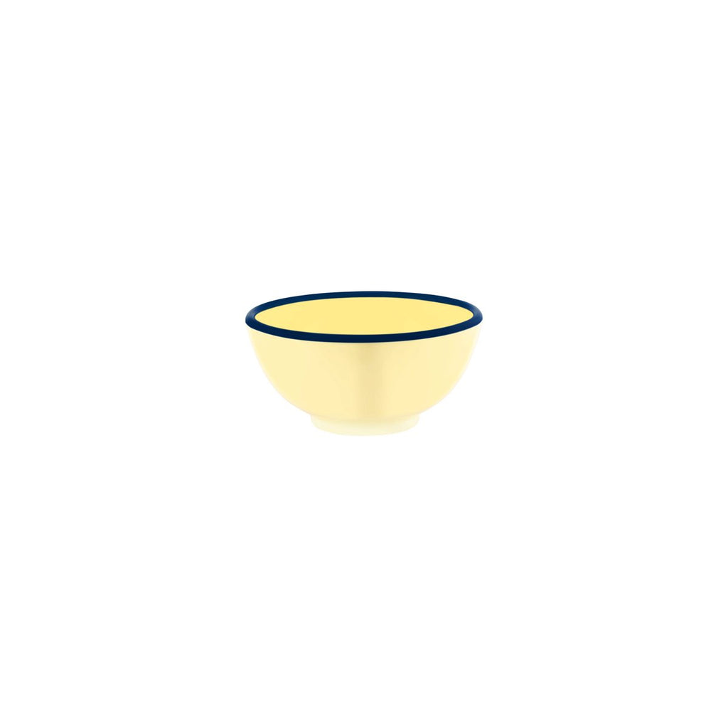 JAB JAB VINTAGE YELLOW/BLUE RIM ENAMEL LOOK ROUND BOWL 125x60mm (x6)
