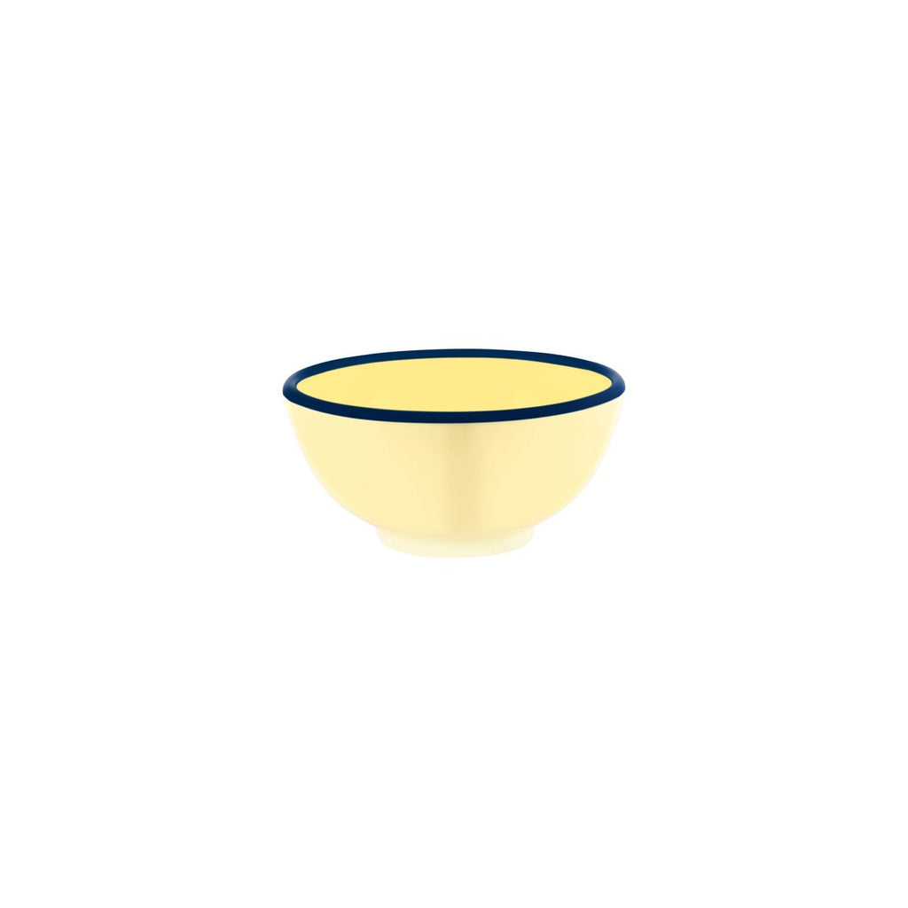 JAB JAB VINTAGE YELLOW/BLUE RIM ENAMEL LOOK ROUND BOWL 150x70mm (x6)