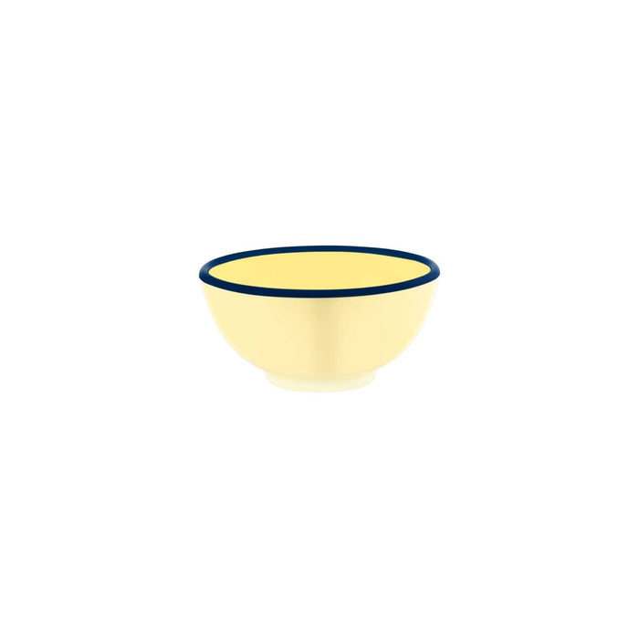 JAB JAB VINTAGE YELLOW/BLUE RIM ENAMEL LOOK ROUND BOWL 150x70mm (x6)