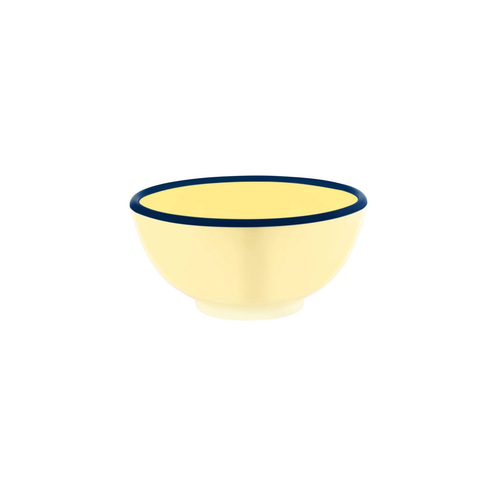 JAB JAB VINTAGE YELLOW/BLUE RIM ENAMEL LOOK ROUND BOWL 175x80mm (x6)