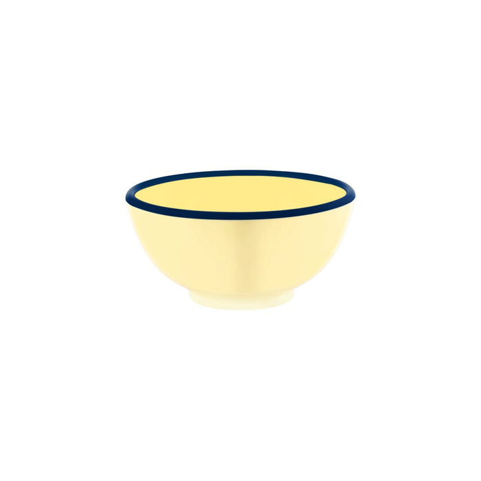 JAB JAB VINTAGE YELLOW/BLUE RIM ENAMEL LOOK ROUND BOWL 175x80mm (x6)