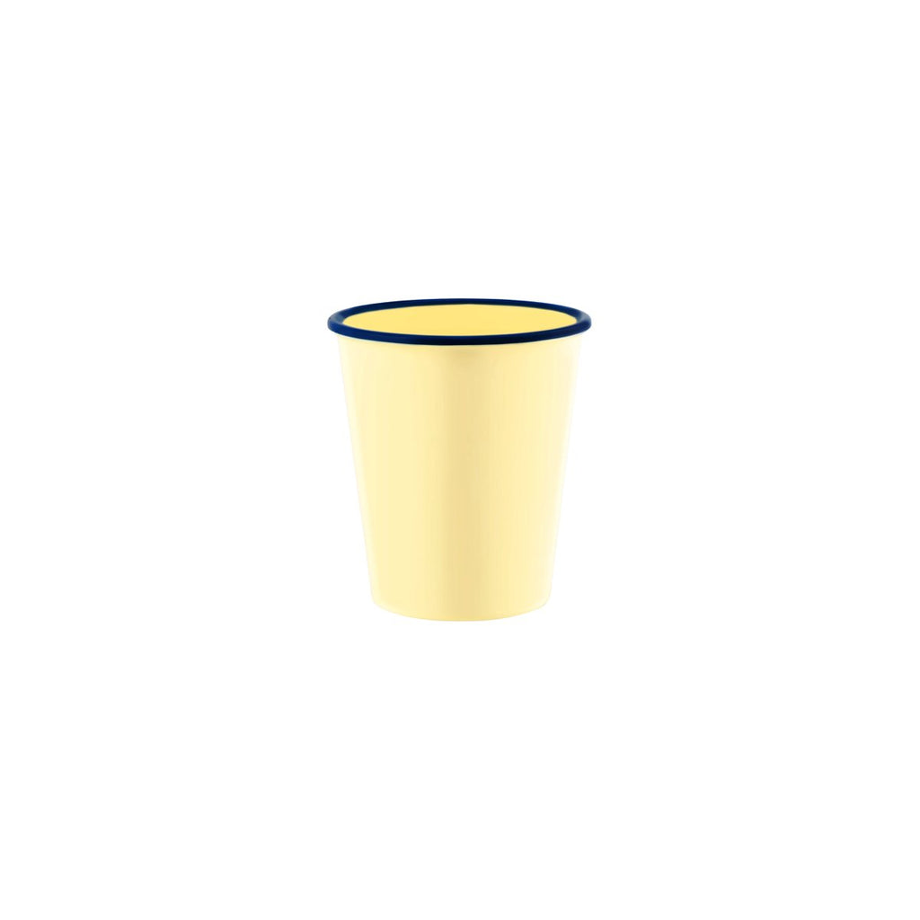 JAB JAB VINTAGE YELLOW/BLUE RIM ENAMEL LOOK TUMBLER 80x90mm (x6)