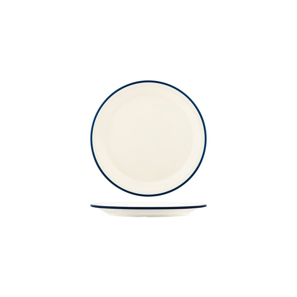 JAB JAB VINTAGE CREAM/BLUE RIM ENAMEL LOOK ROUND PLATE 190mm (x6)