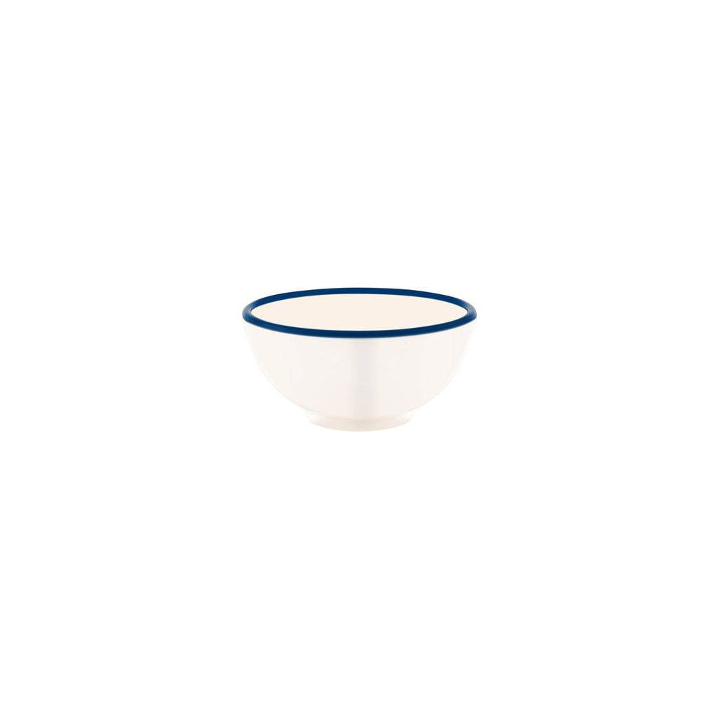 JAB JAB VINTAGE CREAM/BLUE RIM ENAMEL LOOK ROUND BOWL 125x60mm (x6)