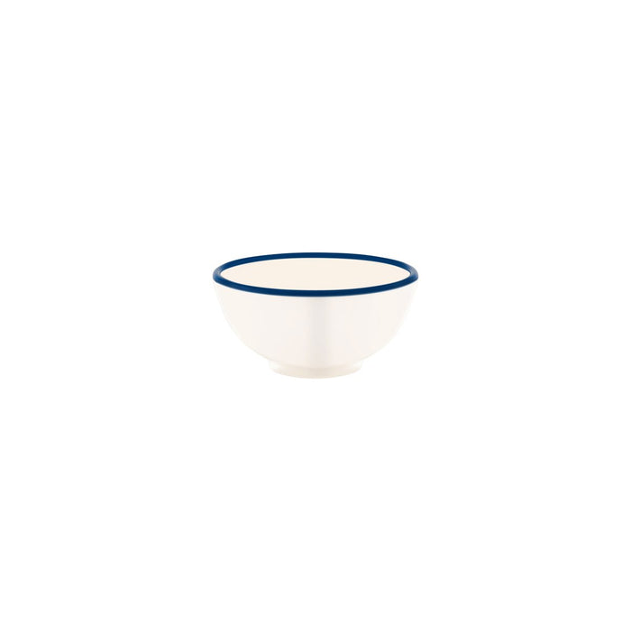 JAB JAB VINTAGE CREAM/BLUE RIM ENAMEL LOOK ROUND BOWL 125x60mm (x6)