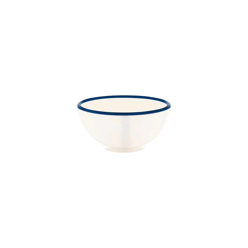 JAB JAB VINTAGE CREAM/BLUE RIM ENAMEL LOOK ROUND BOWL 150x70mm (x6)