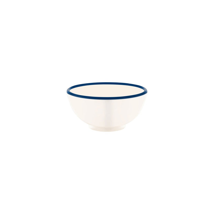 JAB JAB VINTAGE CREAM/BLUE RIM ENAMEL LOOK ROUND BOWL 150x70mm (x6)