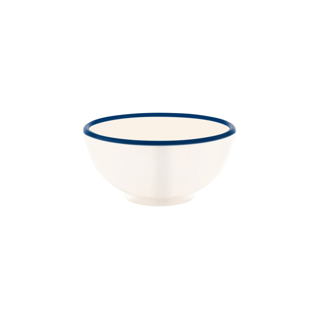 JAB JAB VINTAGE CREAM/BLUE RIM ENAMEL LOOK ROUND BOWL 175x80mm (x6)