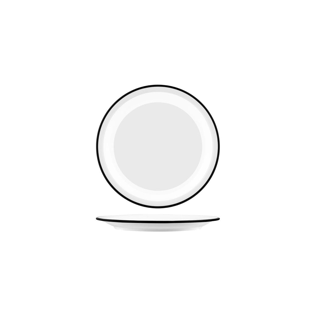 JAB JAB VINTAGE WHITE/BLACK RIM ENAMEL LOOK ROUND PLATE 190mm (x6)