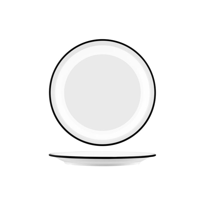 JAB JAB VINTAGE WHITE/BLACK RIM ENAMEL LOOK ROUND PLATE 255mm (x6)