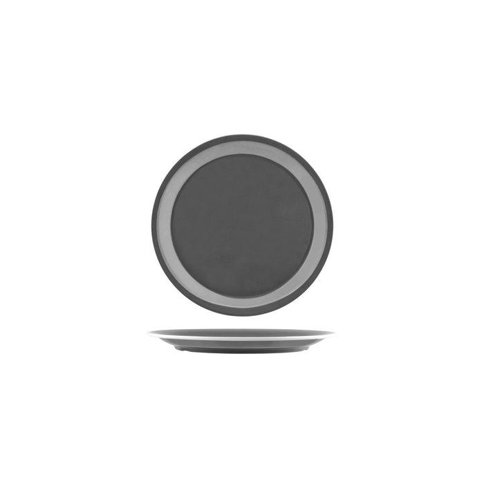 JAB JAB VINTAGE GREY/WHITE RIM ENAMEL LOOK ROUND PLATE 190mm (x6)