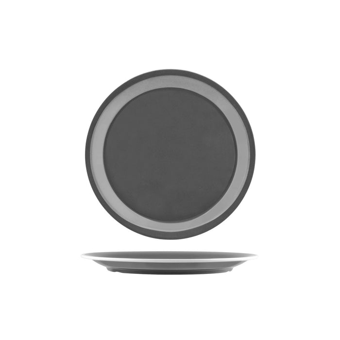 JAB JAB VINTAGE GREY/WHITE RIM ENAMEL LOOK ROUND PLATE 255mm (x6)