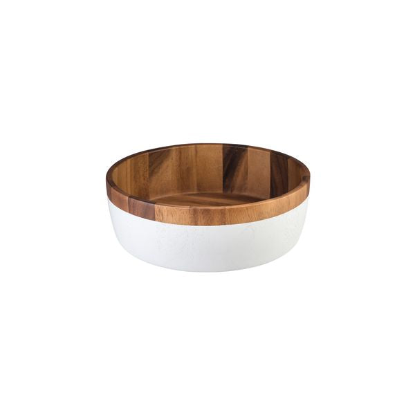 Moda BROOKLYN  ROUND BOWL-WHITE BASE | 300mm Ø | 100mm H ACACIA (Each)