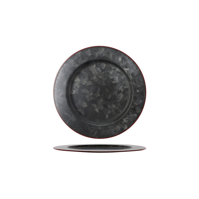 Chef Inox CONEY ISL-GALVANISED BLACK ROUND PLATE WIDE RIM RED 230mm EA