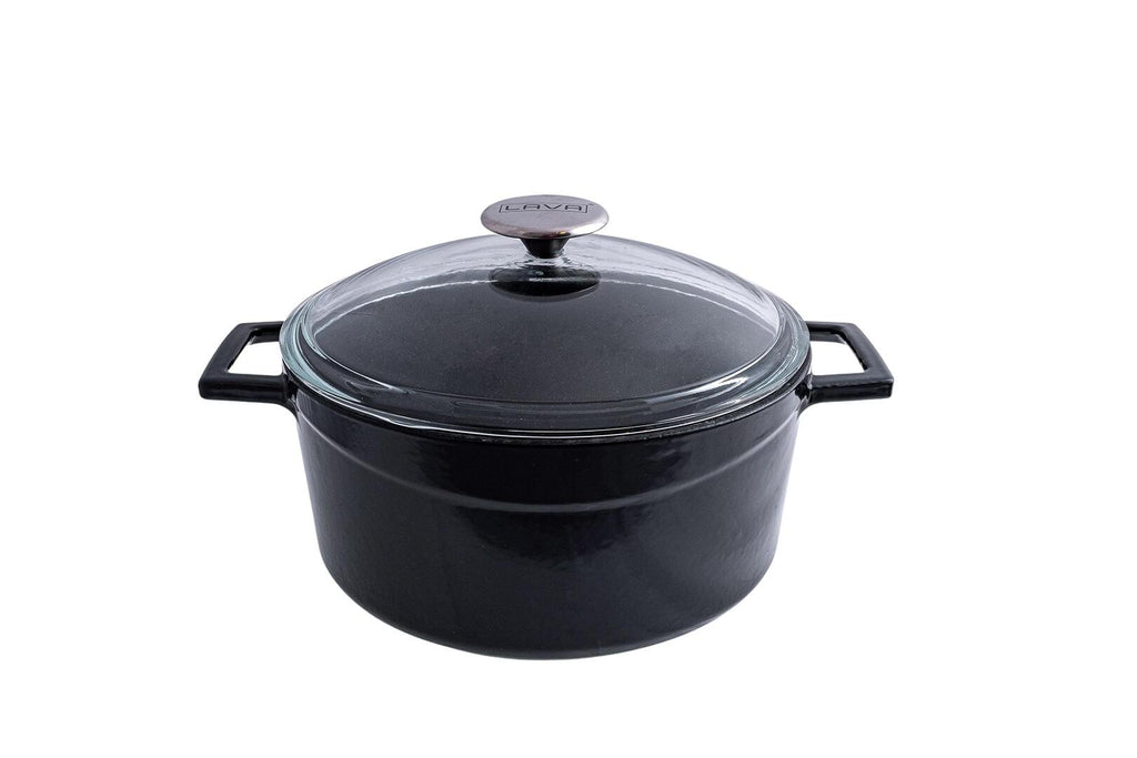 Lava GLAZE CASSEROLE-ROUND | GLASS LID | 6.7lt | 280mm Ø BLACK (Each)