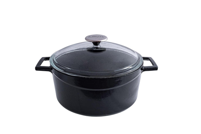 Lava GLAZE CASSEROLE-ROUND | GLASS LID | 6.7lt | 280mm Ø BLACK (Each)