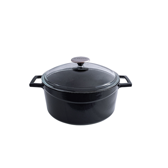 Lava GLAZE CASSEROLE-ROUND | GLASS LID | 6.7lt | 280mm Ø BLACK (Each)