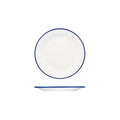 Ryner Melamine EVOKE ROUND PLATE-220mm Ø WHITE W/BLUE LINE (x12)